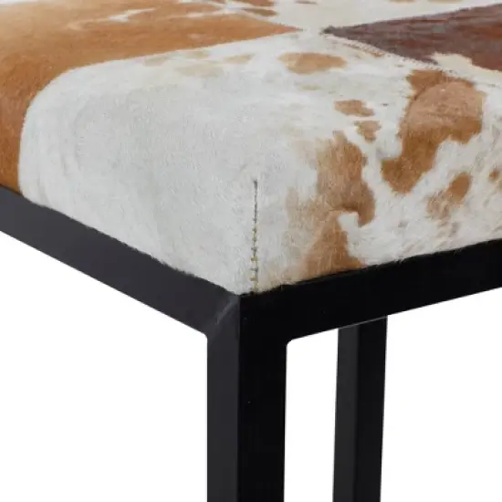 Industrial Cowhide and Metal Bar Height Stool Brown - Olivia & May image {4}