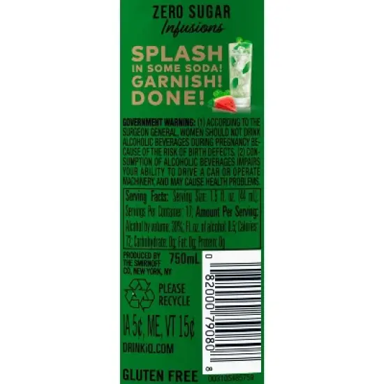 Smirnoff Zero Sugar Infusions Watermelon Mint Vodka - 750ml Bottle image {4}
