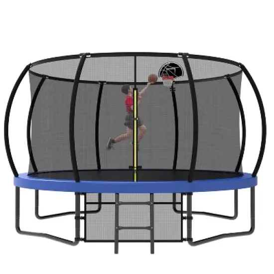 Jump Into Fun 12FT Recreational Kids Trampoline with Safety Enclosure Net & Ladder, Outdoor Recreational Trampolines image {5}