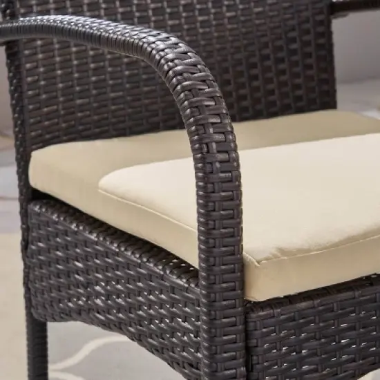 Clayton 7pc Acacia Wood & Iron Dining Set - Teak/Brown/Cream - Christopher Knight Home image {3}