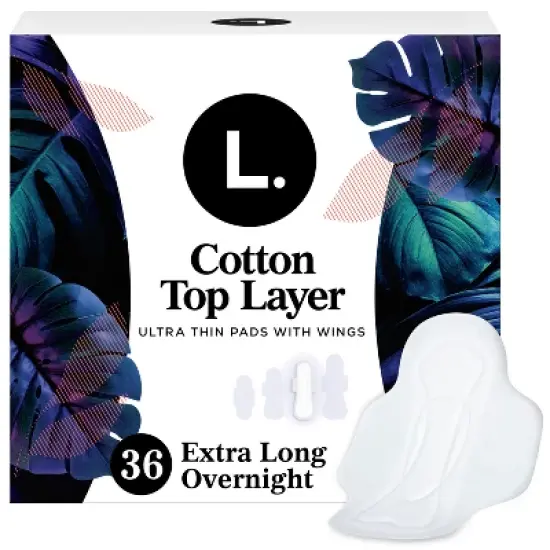 L. Organic Cotton Top Layer Ultra Thin Pads - Overnight Absorbency - 36ct image {13}