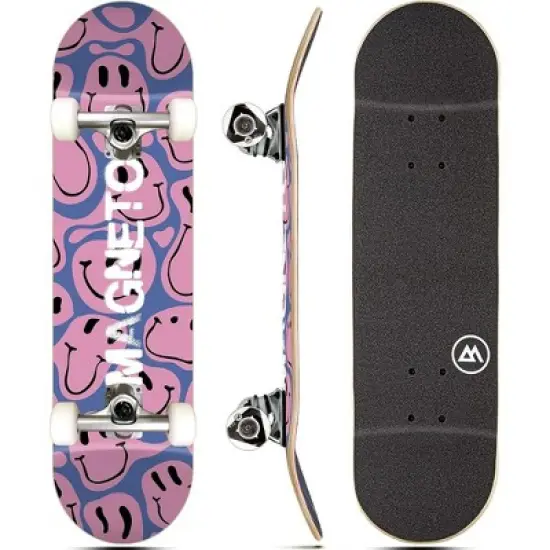 Magneto Skateboard | Maple Wood | ABEC 5 Bearings | Double Kick Concave Deck | For Beginners, Teens & Adults (Droopy Smile) image {8}