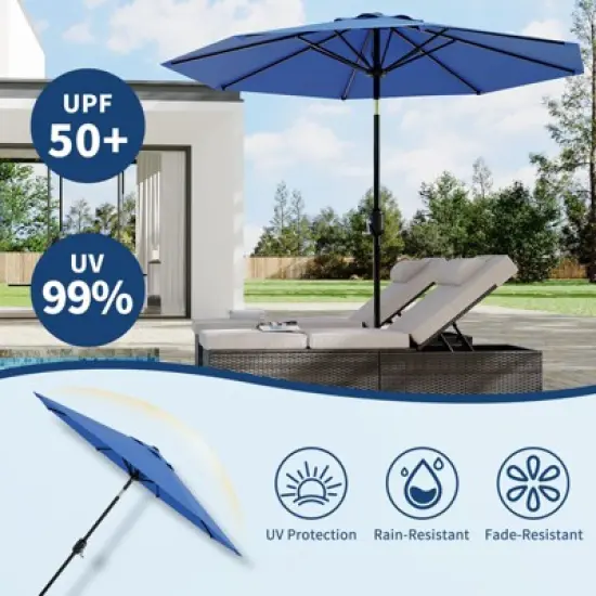 Patio Umbrella 9ft, Table Umbrella Outdoor Patio UV Protection with Crank Lift & Push Button Tilt, 8 Sturdy Ribs for Yard, Deck, Pool image {2}