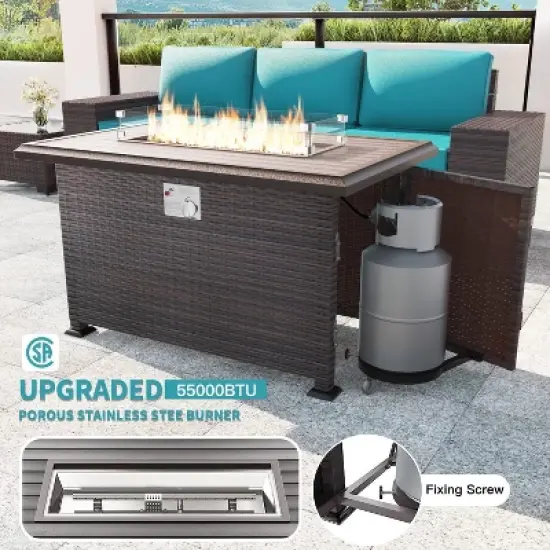 ALAULM 11PCS Outdoor Patio Furniture Set,PE Rattan Sectional Sofa Patio Conversation Sets with Fire Pit Table image {3}