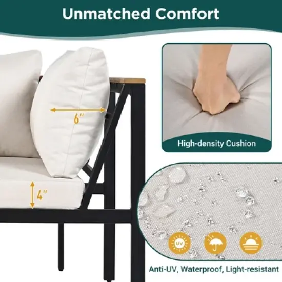 4-Piece Outdoor Patio Iron Sectional Sofa Set with Coffee Table and Side Storage Shelf image {6}