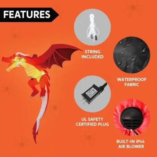 Joyfy 5 FT Halloween Inflatable Outdoor Decorations, Hanging Flying Dragon with Built-in LED for Halloween Yard Lawn Patio Outdoor Indoor Decoration image {5}