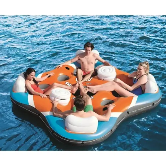 Bestway Rapid Rider 101 Inch 4 Person Inflatable Island Lounge River Raft Float and Intex Set of 48 Inch Plastic Ribbed French Oar Paddles image {3}