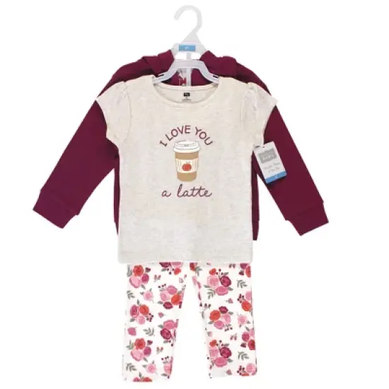 Hudson Baby Infant and Toddler Girl Cotton Hoodie, Bodysuit or Tee Top and Pant Set, Fall Floral Toddler image {1}