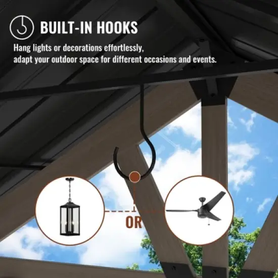 Mondawe 10 x 12 ft. Wooden Gazebo Cedar Framed Gazebo,Patio Steel Hardtop Gazebo with Galvanized Steel Gable Hardtop Roof image {4}