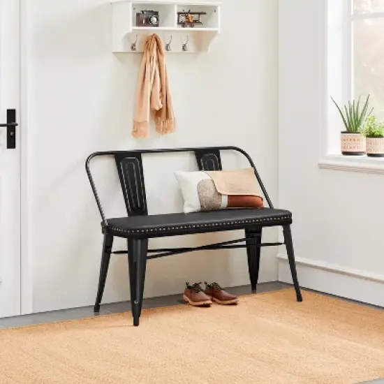 Yaheetech Industrial Metal Dining Bench with Upholstered Seat, Black image {1}