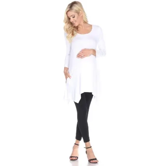 Maternity 3/4 Sleeve Kayla Tunic with Pockets - White Mark image {9}