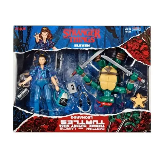 Teenage Mutant Ninja Turtles and Stranger Things Upside Down Remix 6" Leonardo and Eleven Action Figure 2pk image {1}