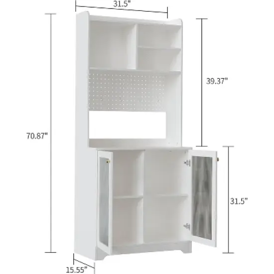 71" Kitchen Pantry Cabinet, Wooden Tall Sideboard Buffet Cabinet with Microwave Stand, Pegboard and Hutch, Pantry Storage Organizers Coffee Bar image {1}