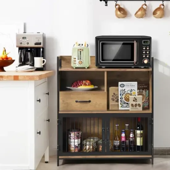 Costway Buffet Server Sideboard Kitchen Storage Cabinet w/ Drawer & Steel Doors image {2}