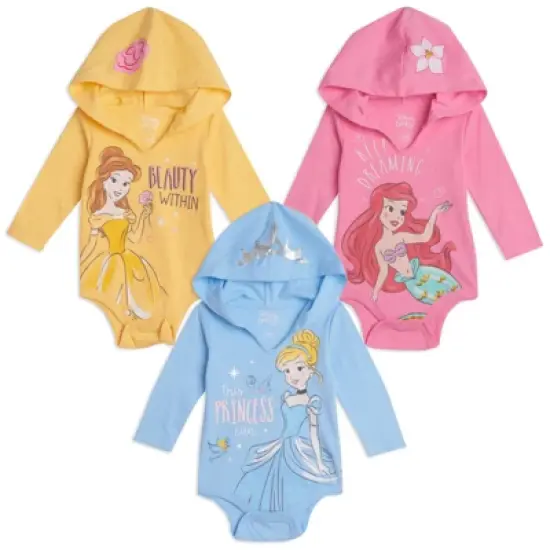 Disney Cinderella Princess Belle Princess Ariel Baby Girls 3 Pack Bodysuits Newborn to Infant image {11}