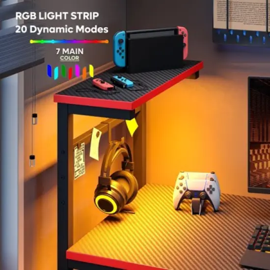 Bestier 44&rdquo; Gaming Desk with LED Lights, PC Gamer Desk with 4 Tier Adjustable  Shelves & Storage Bag, Computer Office Desk for Small Spaces image {1}