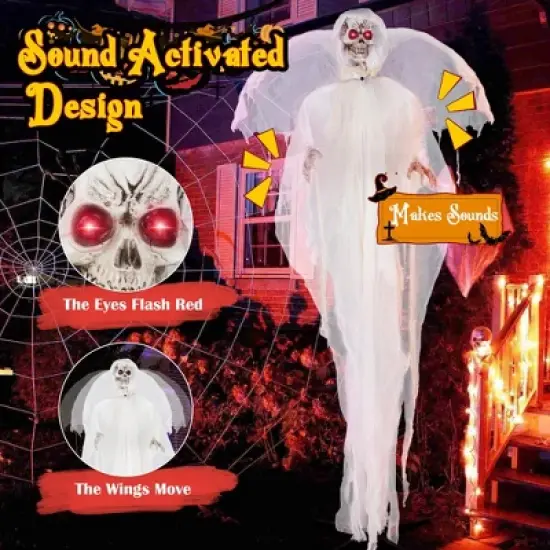 Costway 8.3 FT Halloween Standing Angel with Light up Eyes Sounds & Movements Garden image {8}