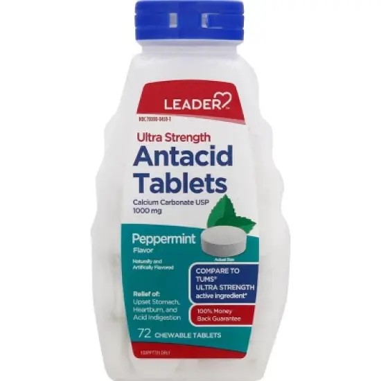 Leader Ultra Strength Antacid Tablets, 1000 mg Calcium Carbonate, Peppermint Flavor, 72 Ct image {3}