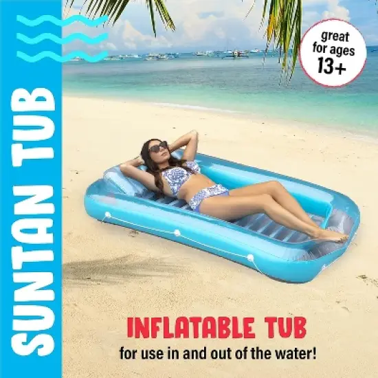 Inflatable Tanning Pool Lounge Float | Tanning Pool Float | Personal Pool Lounger | Tanning Pool with Pillow | Inflatable Tanning image {1}