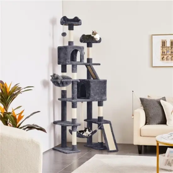 Yaheetech 82.5"H Large Plush Cat Tree with 2 Cozy Condos image {1}