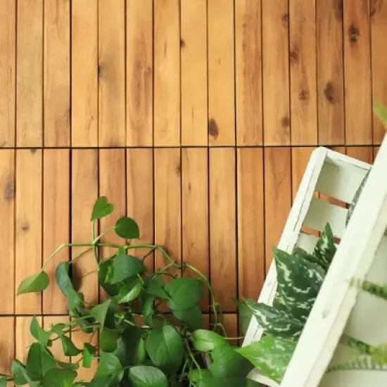 Courtyard Casual Acacia Deck Tiles in Teak Color Straight Boards Pack of 9 image {1}