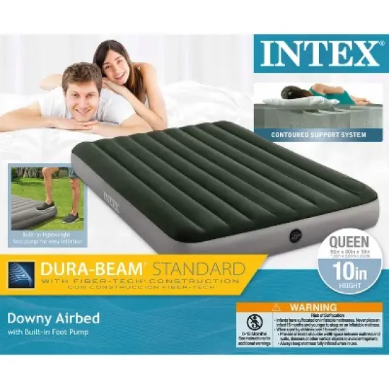 Intex 64763E Dura Beam Downy Air Mattress with Built In Pump, Queen (2 Pack) image {4}