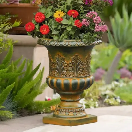 LuxenHome Weathered Brown Decorative MgO Urn Planter image {2}
