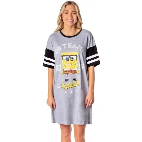 Nickelodeon SpongeBob SquarePants Womens' Nightgown Sleep Pajama Shirt Grey image {4}