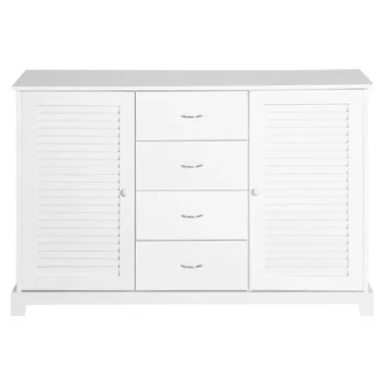 HOMCOM 47" Modern Storage Cabinet Buffet Sideboard with Drawers and Louvered Doors- White image {3}