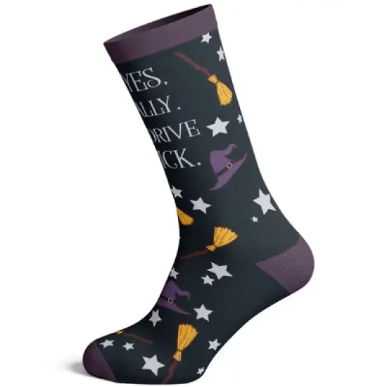 Crazy Dog Women's Why Yes Actually I Can Drive A Stick Socks Funny Halloween Party Witch Graphic Novelty Footwear image {1}
