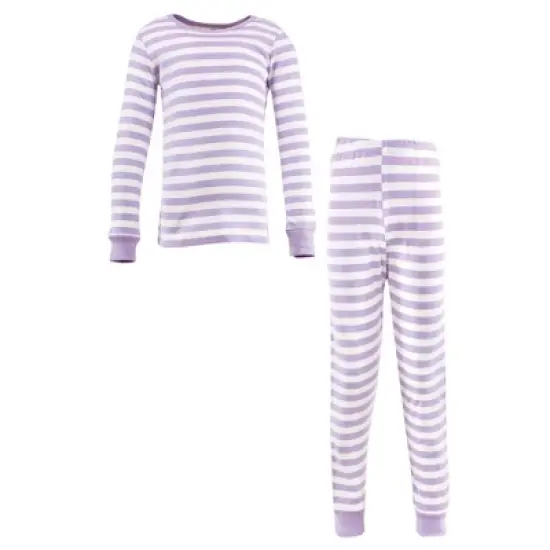 Hudson Baby Infant Girl Cotton Pajama Set, Lilac Stripe image {4}