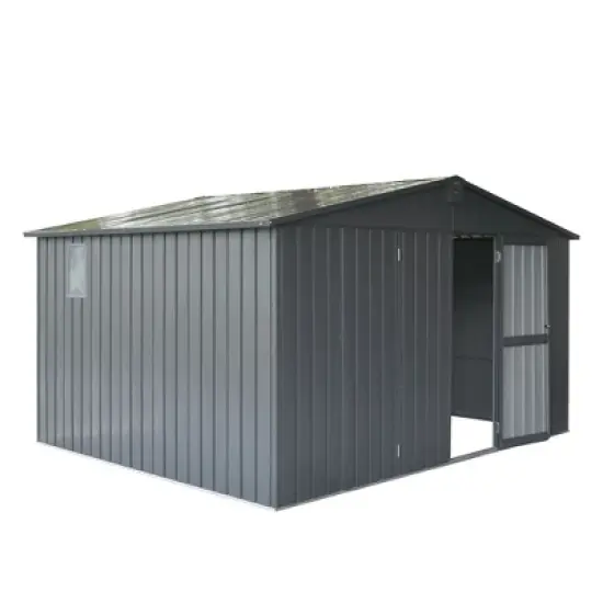 NicBex Metal Outdoor Storage Shed with Lockable Doors and Windows for Backyard Garden,Patio,Gray image {6}