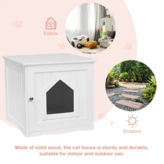 Tangkula Wooden Pet Cat House Litter Box Cat Washroom Nightstand Cat Storage Bench image {6}