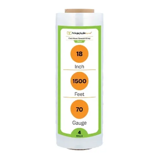 PSBM 18" x 1500' 70 Gauge 4 Rolls Cast Hand Stretch Wrap Clear Plastic Shrink Film image {1}