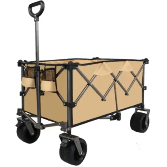 FURNIinspire Outdoor Serving Carts Heavy Duty Foldable Utility Wagon Terrain Quiet Wheels for Camping Gardening Picnic, Brown, 38.58"*24.02"*39.17" image {5}