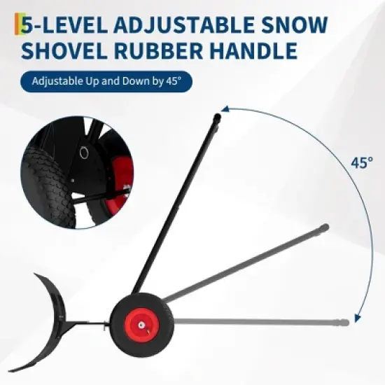 GustoWave 30" Heavy-Duty Steel Wheeled Snow Pusher - Adjustable Handle & Angled Blade with Non-Slip Wheels, Black Snow Shovel image {4}