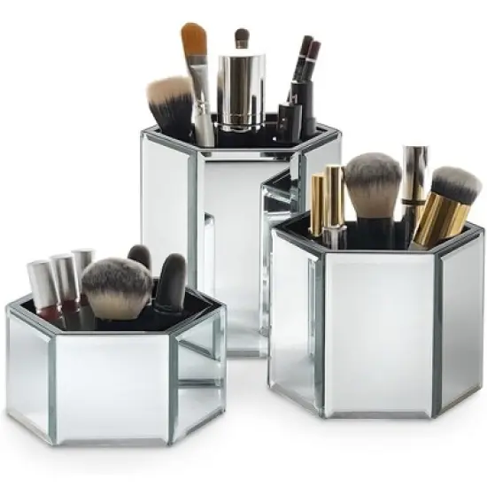 OnDisplay Tressa Set of 3 Hexagon Mirrored Trays for Makeup/Cosmetics, Brushes, Office, Jewelry and Accessories image {5}