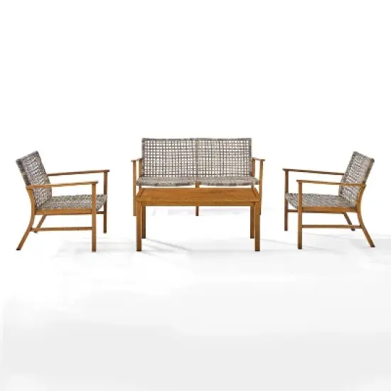 Ridley 4pc Outdoor Wicker & Metal Conversation Set - Gray - Crosley image {4}