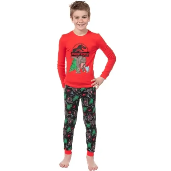 Jurassic World Boys' Movie Film Park Logo Icon Tight Fit Sleep Pajama Set Multicolored image {2}