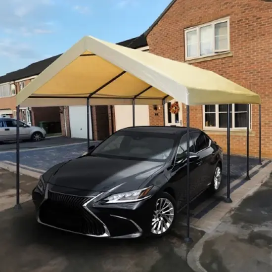 Caravan Canopy Mega Domain Carport with Waterproof Polyethylene Top, Durable Steel Frame, Compression Lock, and Easy Assembly, 10 by 20 Feet, Tan image {4}