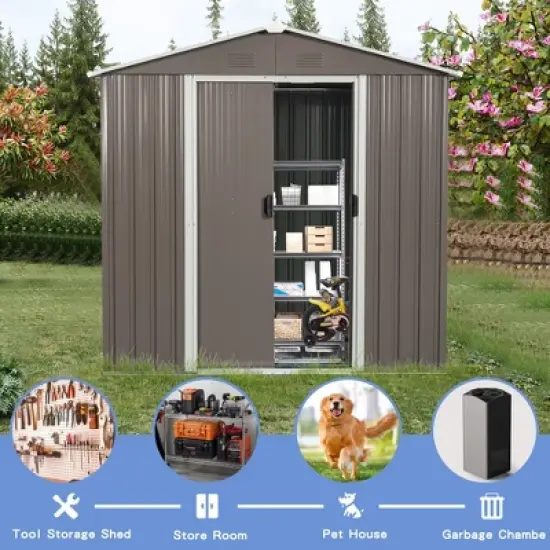 8 x 4ft Outdoor Metal Storage Shed, with Anchors Hooks Padlock Gloves Weatherproof Aluminum Frames Outdoor Storage House image {5}