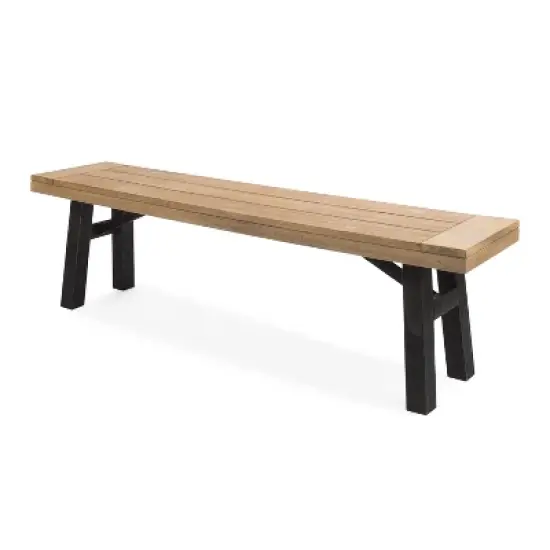 GDFStudio Betteravia Outdoor Acacia Wood Dining Bench, Brushed Gray/Brushed Mahogany image {3}