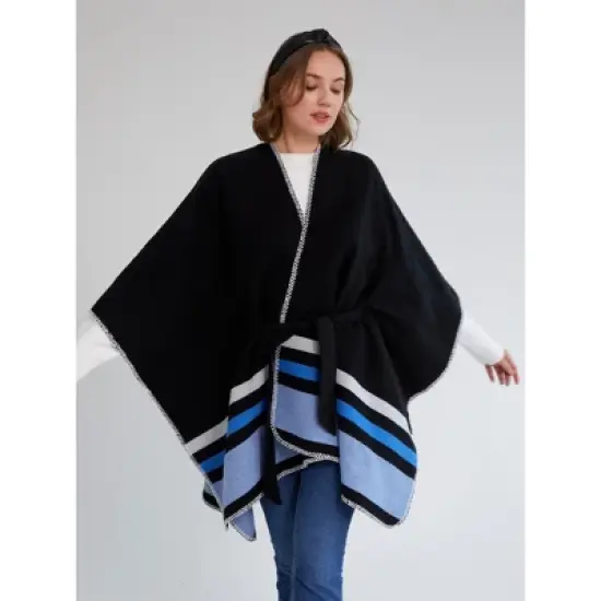Shiraleah Black and Blue Twila Belted Cape Wrap image {1}