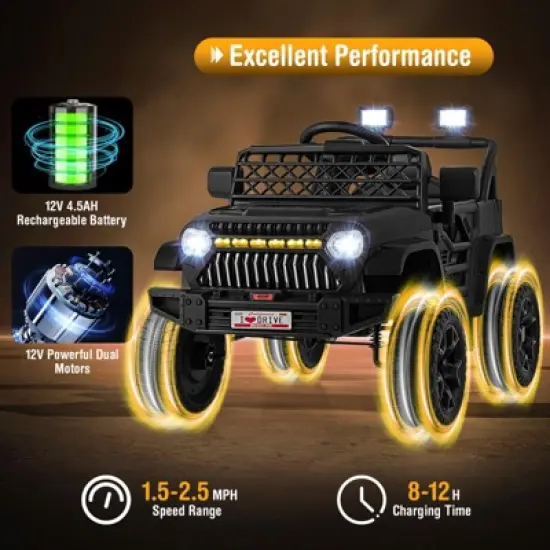 Costway 12V Kids Ride on Truck Car w/ Parental Remote 3 Speeds LED Lights & Music Player image {5}