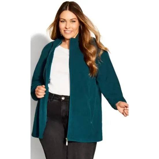 Women's Plus Size Polar Fleece Zip Jacket - Emerald | AVENUE image {9}