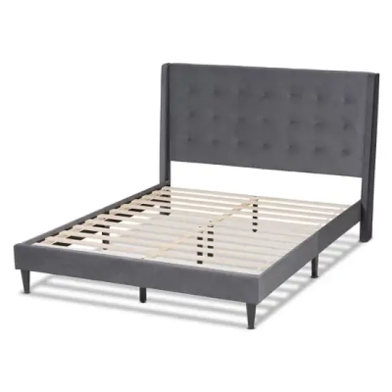 Gothard Velvet Fabric Upholstered and Wood Platform Bed - Baxton Studio image {3}