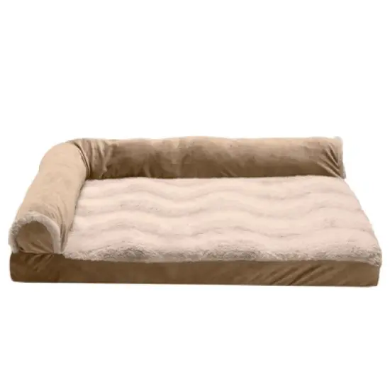 FurHaven Wave Fur & Velvet Deluxe Chaise Lounge Cooling Gel Foam Sofa-Style Dog Bed image {1}