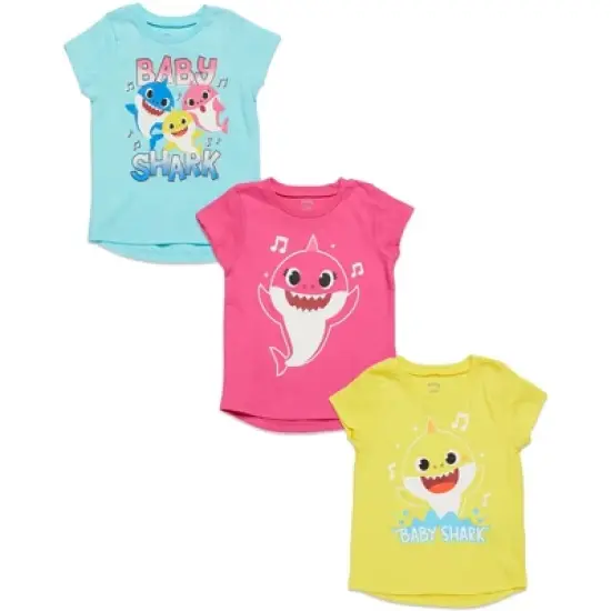 Pinkfong Baby Shark Baby Girls 3 Pack Graphic T-Shirt Pink / Yellow/ Blue  image {4}