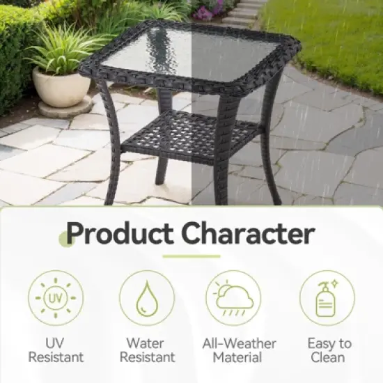 Gymojoy Patio Wicker Side Table with Storage Side Table image {5}