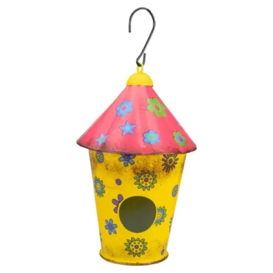 Northlight 7.75" Red and Yellow Metal Birdhouse with Flowers image {4}